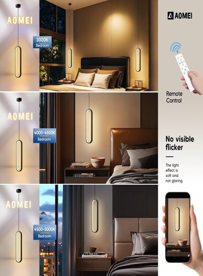 AOMEI 15.75 Inch Black Full Spectrum Bedroom Bedside Dining Room Minimalist Small Pendant Light 18W Led Long Line Ambient Lighting - Image 5